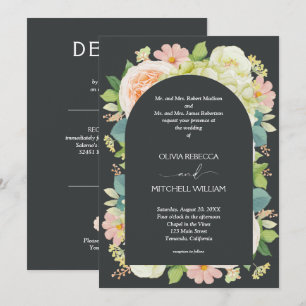Chic Florals Dark Wedding All in One Invites