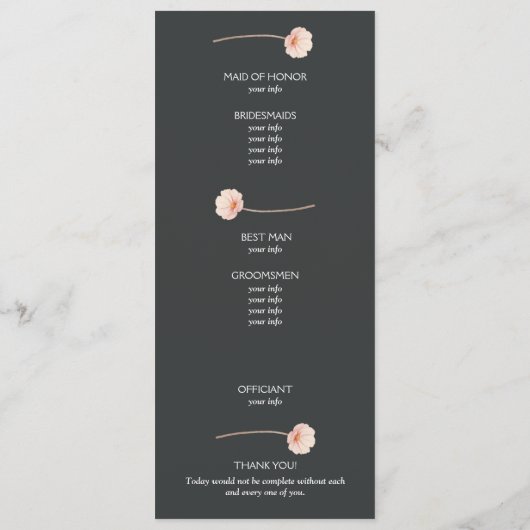 Chic Florals Dark Wedding Ceremony Programmakaart (Achterkant)