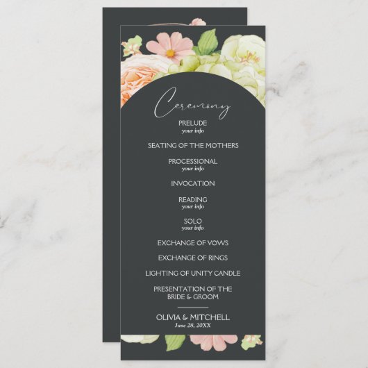 Chic Florals Dark Wedding Ceremony Programmakaart (Voorkant / Achterkant)