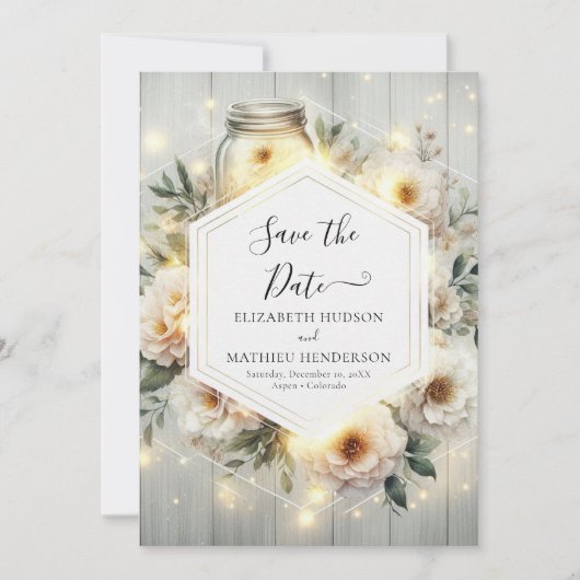 Chic Florals Mason Jar Wedding Save The Date (Voorkant)