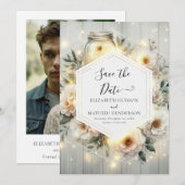 Chic Florals Mason Jar Wedding Save The Date (Voorkant / Achterkant)