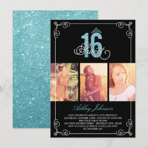 Chic Flourish Glam Sweet 16 Foto Verjaardagsfeestj Kaart