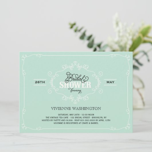  Chic Flourish Mint Vrijgezellenfeest uitnodigen Kaart (Staand voorkant)