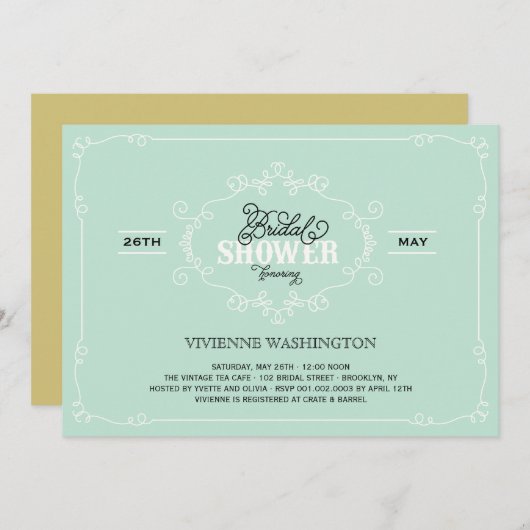  Chic Flourish Mint Vrijgezellenfeest uitnodigen Kaart (Voorkant / Achterkant)