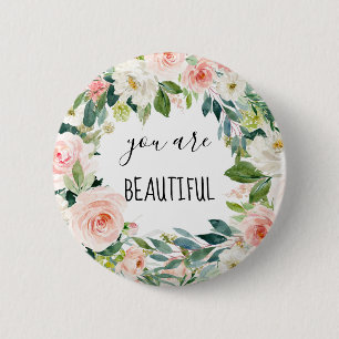 Chic Flower Waterverf Je bent prachtig Ronde Button 5,7 Cm