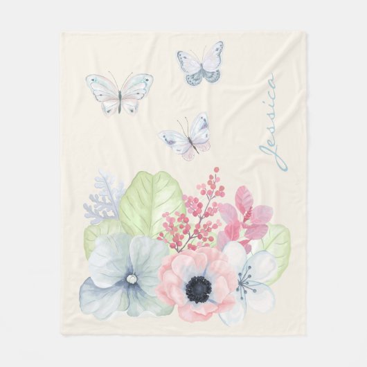 Chic Flowers and Butterflies Fleece Blanket Deken (Voorkant)