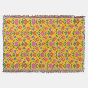 Chic Flowers and Polka Dots, Yellow Throw Blanket Deken