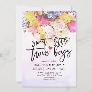 Chic Flowers Baby shower Sweet Little Twin Boys Kaart