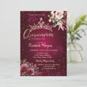 Chic Flowers Crown Red Quinceañera   Kaart (Staand voorkant)