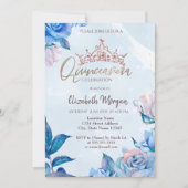Chic Flowers Glitter Rozen Crown Quinceañera Kaart (Voorkant)