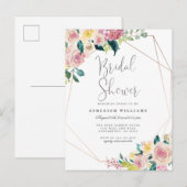 Chic Flowers Greenery Gold Geometrisch Vrijgezelle Uitnodiging Briefkaart (Voorkant / Achterkant)