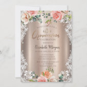 Chic Flowers, Lace, Tiara Quinceañera Kaart (Voorkant)