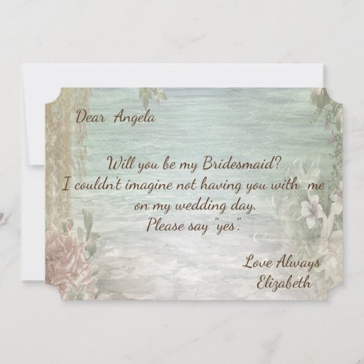 Chic Flowers Ocean Bruidsmeisje Kaart (Achterkant)