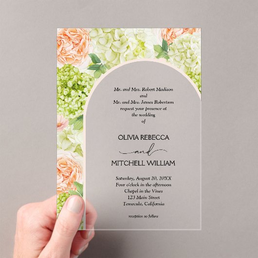 Chic Flowers Pink Arch Wedding Acryl Uitnodigingen (Insitu (Draagbaar))