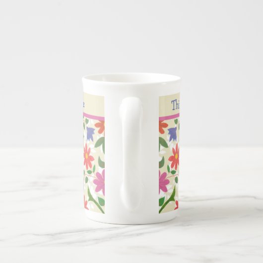 Chic Flowers, Polka Dots on Ecru Bone China Mok (Achterkant)