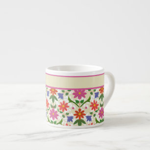 Chic Flowers, Polka Dots op Ecru Espresso Mok