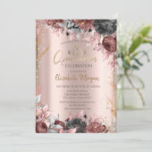 Chic Flowers Tiara, Diamonds Roos Gold Quinceañera Kaart (Staand voorkant)