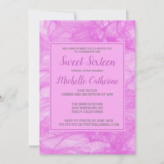 Chic Flowy Pink Sweet 16 Uitnodiging (Voorkant)