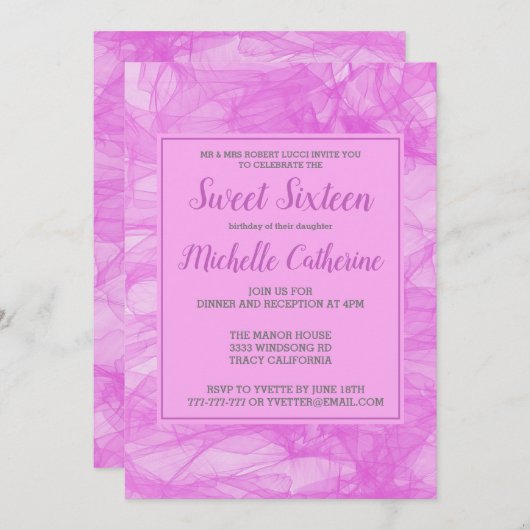 Chic Flowy Pink Sweet 16 Uitnodiging (Voorkant / Achterkant)