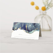 Chic Fluid Abstract Ink Gold Navy Glitter Wedding Plaatskaartje (Achterkant)