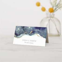 Chic Fluid Abstract Ink Gold Navy Glitter Wedding Plaatskaartje