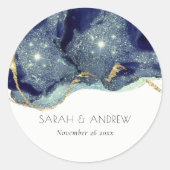 Chic Fluid Abstract Ink Gold Navy Glitter Wedding Ronde Sticker (Voorkant)