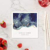 Chic Fluid Abstract Ink Gold Navy Glitter Wedding Servet (Insitu)