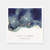 Chic Fluid Abstract Ink Gold Navy Glitter Wedding Servet (Voorkant)