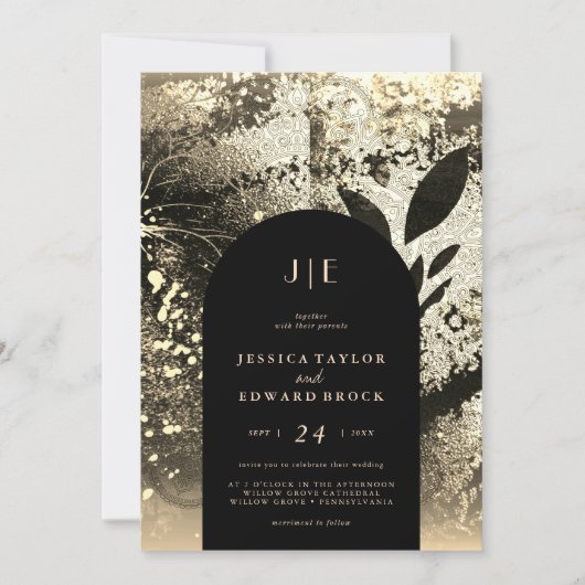 Chic Foil Faux Gold Botanical Abstract Wedding Kaart (Voorkant)