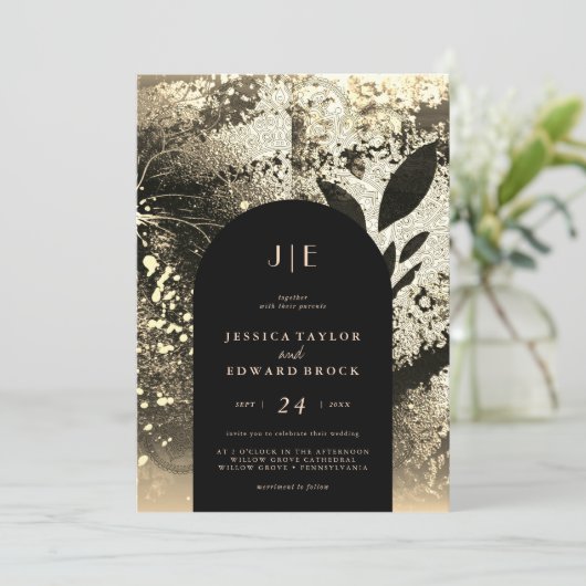 Chic Foil Faux Gold Botanical Abstract Wedding Kaart (Staand voorkant)