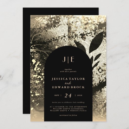 Chic Foil Faux Gold Botanical Abstract Wedding Kaart (Voorkant / Achterkant)