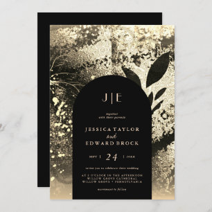 Chic Foil Faux Gold Botanical Abstract Wedding Kaart