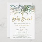 Chic Foliage | Baby Brunch met Faux Gold Script Kaart (Voorkant)