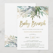 Chic Foliage | Baby Brunch met Faux Gold Script Kaart (Voorkant / Achterkant)