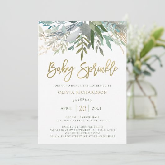Chic Foliage | Baby met Faux Gold Script Kaart (Staand voorkant)