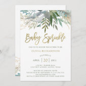 Chic Foliage | Baby met Faux Gold Script Kaart (Voorkant / Achterkant)