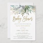 Chic Foliage | Baby shower met Faux Gold Script Kaart (Voorkant)