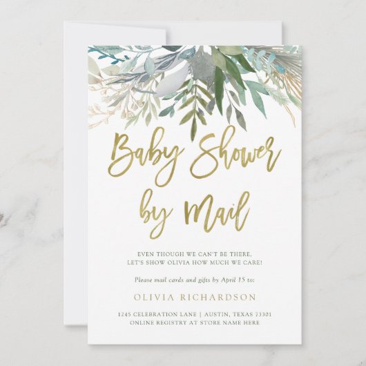 Chic Foliage | Baby shower per e-mail Gold Script Kaart (Voorkant)