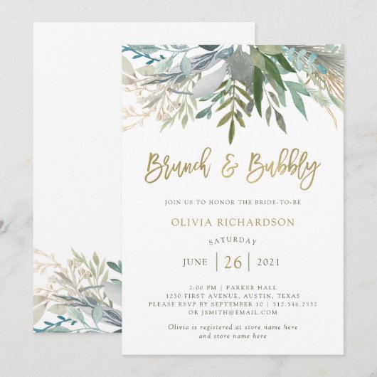 Chic Foliage | Brunch en Bubble Kaart (Voorkant / Achterkant)