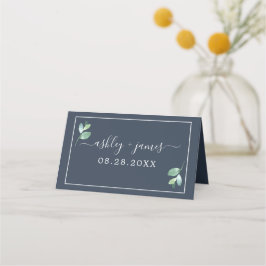 Chic Foliage Dark Blue Custom WeduwPlace Card Plaatskaartje