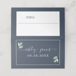 Chic Foliage Dark Blue Custom WeduwPlace Card Plaatskaartje