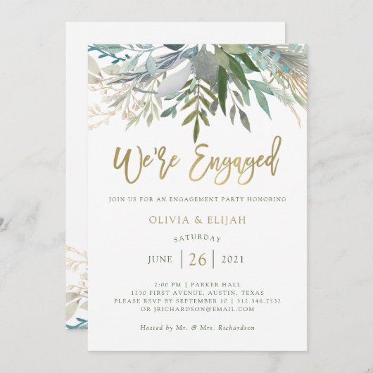 Chic Foliage | Engagement Party Kaart (Voorkant / Achterkant)
