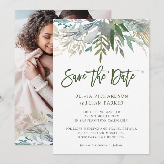 Chic Foliage | Fotobruiloft Save The Date (Voorkant / Achterkant)