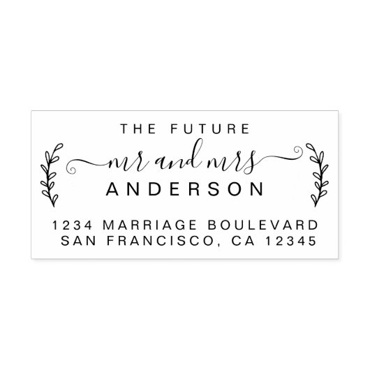 Chic Foliage Future Mr Mrs Wedding Return Address Rubberstempel (Afrduk)