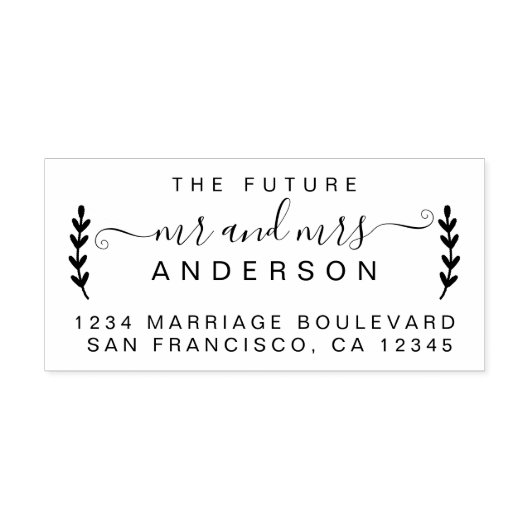 Chic Foliage Future Mr Mrs Wedding Return Address Rubberstempel (Afrduk)