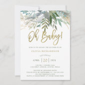 Chic Foliage | Oh Baby Baby shower en Gold Script Kaart (Voorkant)