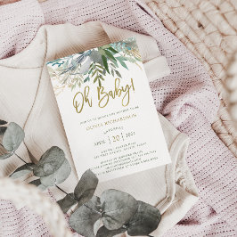 Chic Foliage | Oh Baby Baby shower en Gold Script Kaart