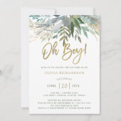 Chic Foliage | Oh Boy Baby shower en Gold Script Kaart (Voorkant)