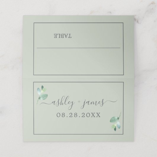 Chic Foliage Pastel Green Custom Wedding Plaatskaartje (Buitenkant ongevouwen)