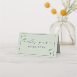Chic Foliage Pastel Green Custom Wedding Plaatskaartje